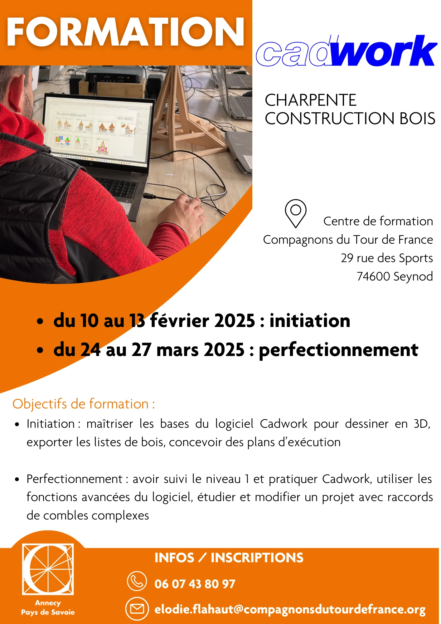 Formation INITIATION CADWORK – 10 au 13 février 2025 – PERFECTIONNEMENT du 24 au 27 mars 2025